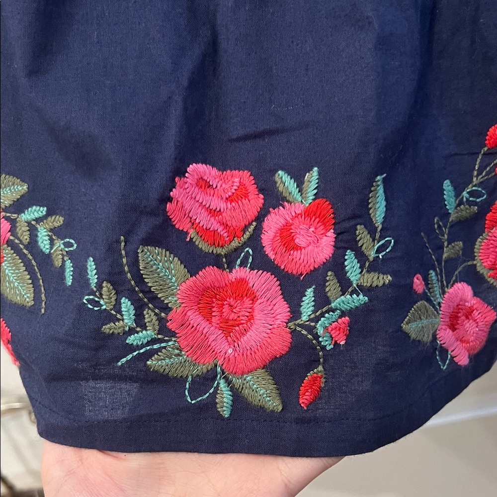 Modcloth Navy Skirt with Floral Rose Embroidery - Picture 2 of 6